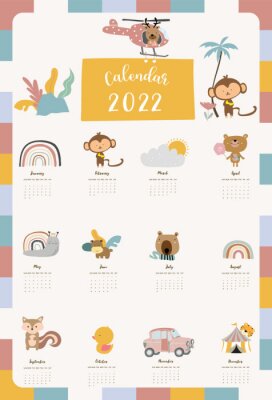 Poster Kinder-Kalender mit Tieren
