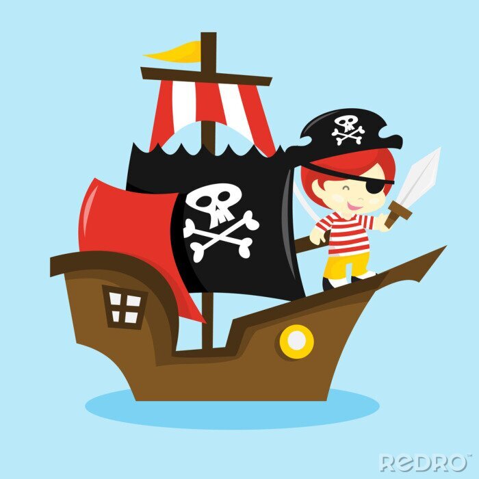 Poster Kinderillustration mit Piratenschiff