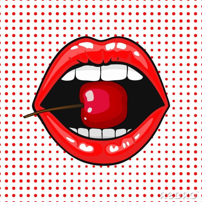 Poster Kirsche in roten Lippen