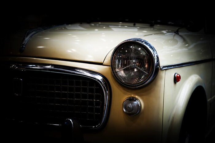 Poster Klassisches weißes Auto auf schwarzem Hintergrund