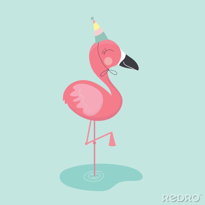 Poster Kleiner Flamingo mit Hut