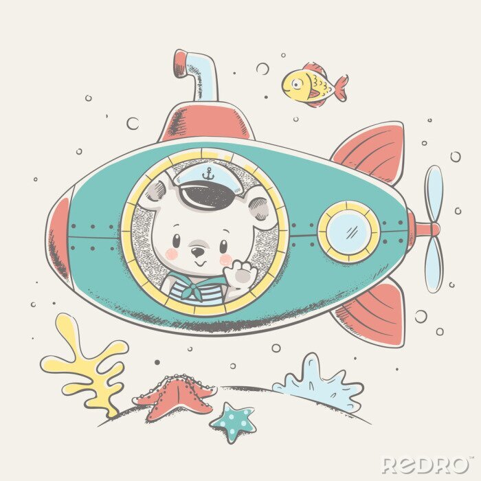 Poster Kleines Bärchen in einem U-Boot