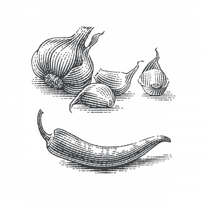 Poster Knoblauch und Paprika