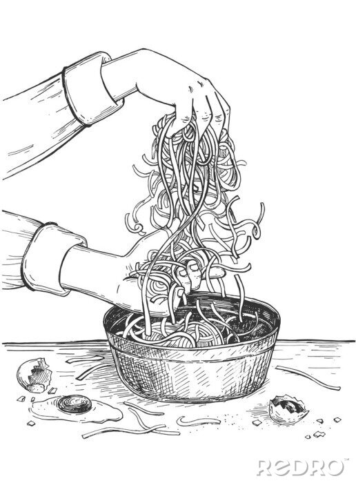 Poster Kochen von Nudeln auf einer Zeichnung