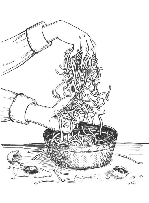 Poster Kochen von Nudeln auf einer Zeichnung