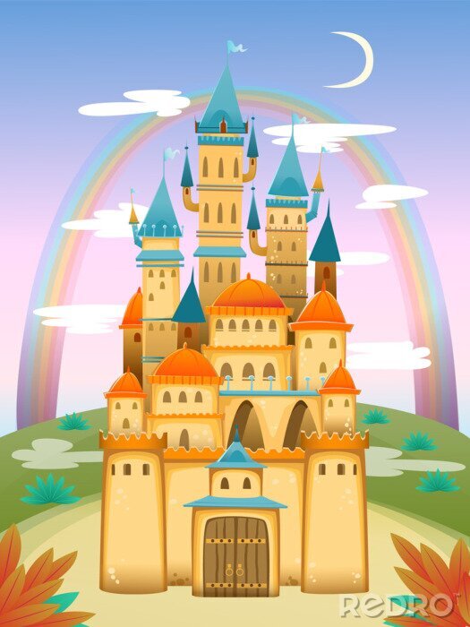 Poster Königliches Schloss mit Regenbogen im Hintergrund