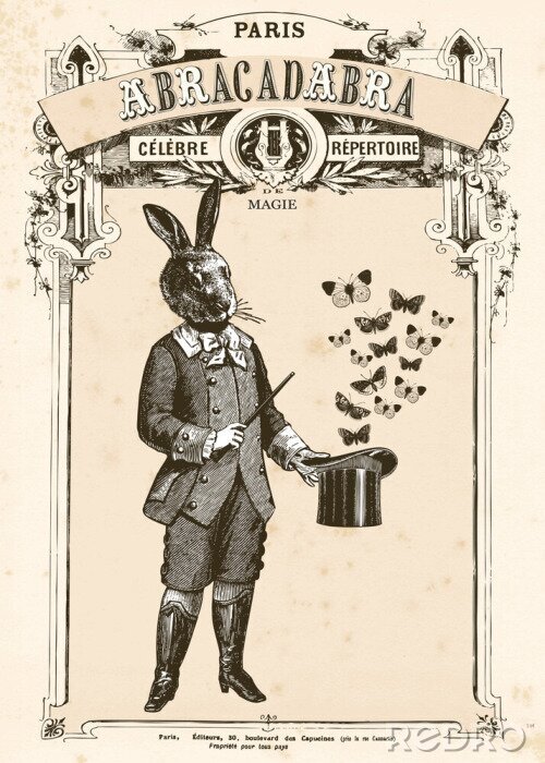 Poster Kollage mit Kaninchen im Vintage-Stil
