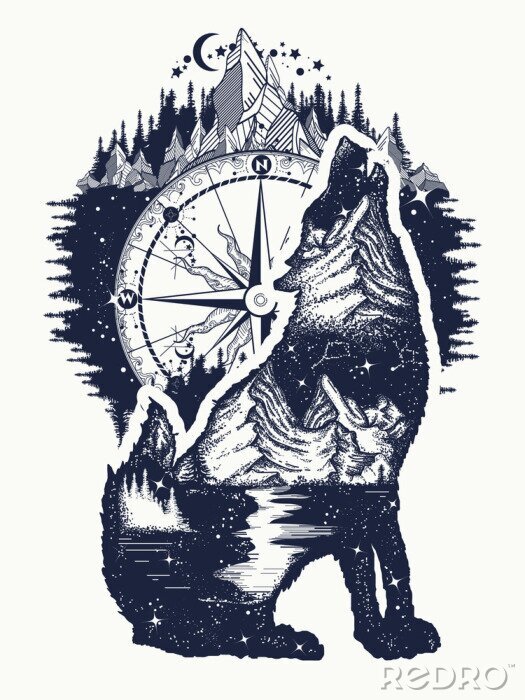 Poster Kompass und Wolf
