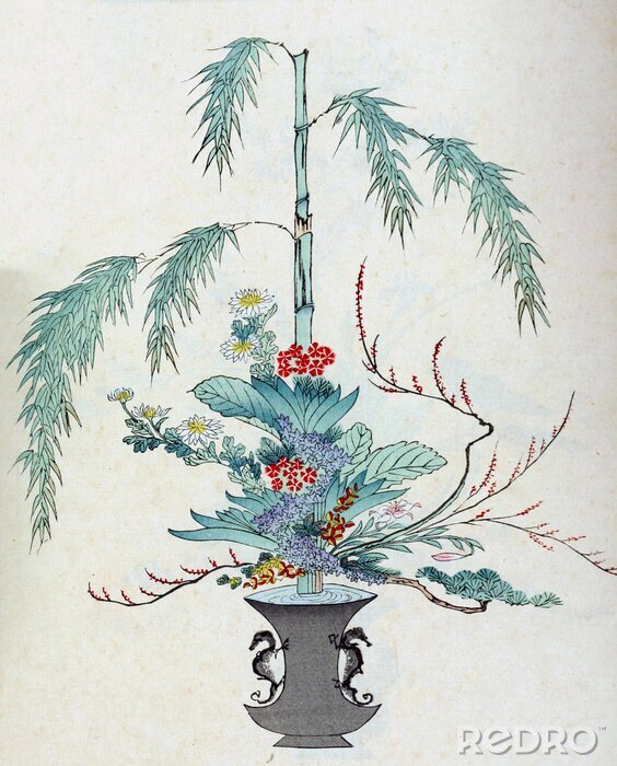 Poster Komposition aus Bambus und Pflanzen in der Vase