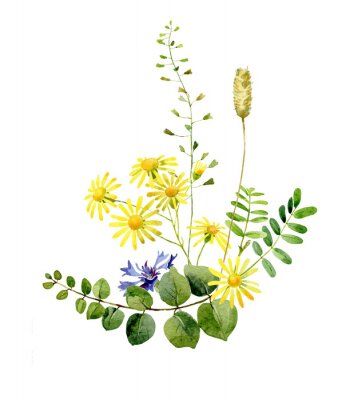 Poster Komposition mit gelben und violetten Blumen