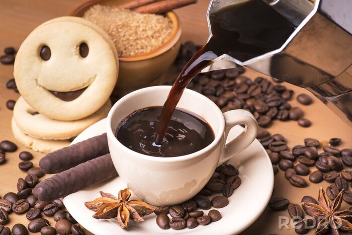Poster Komposition mit Kaffee und Süßigkeiten