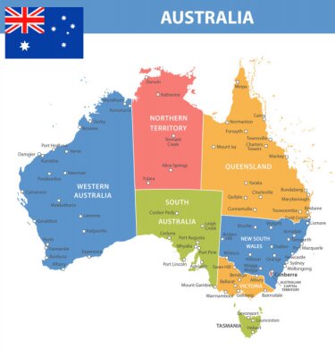 Poster Kontinente Grafik mit administrativer Karte von Australien