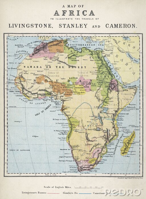 Poster Kontinente Grafik mit Retrokarte von Afrika