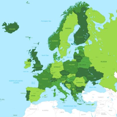 Poster Kontinente grüne Grafik mit europäischen Ländern