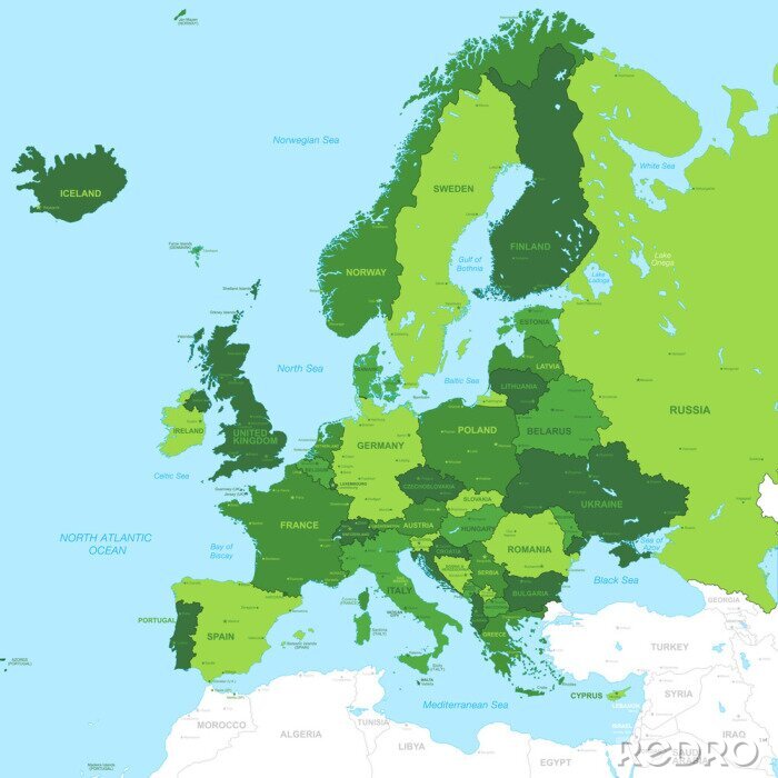 Poster Kontinente grüne Grafik mit europäischen Ländern