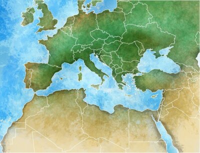 Poster Kontinente Karte von Europa mit eingezeichneten Grenzen