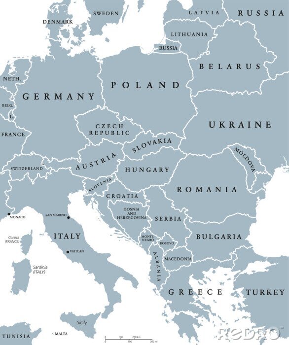 Poster Kontinente Karte von Mitteleuropa