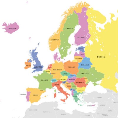 Poster Kontinente mehrfarbige politische Karte von Europa