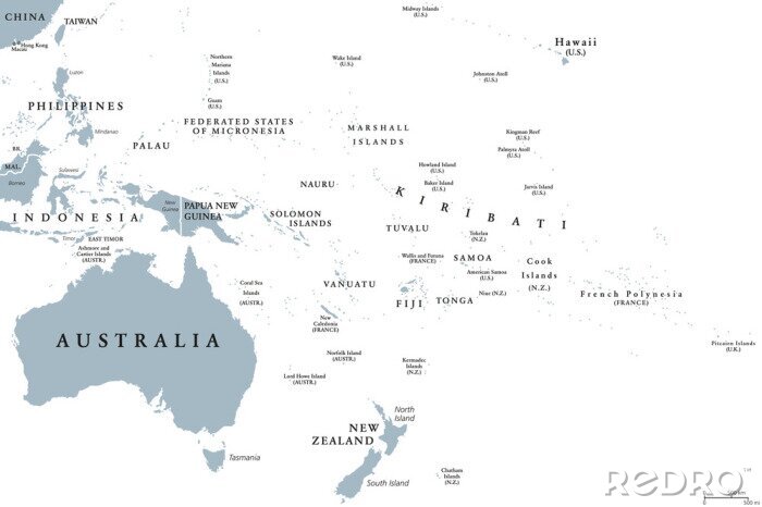 Poster Kontinente minimalistische Karte Ozeaniens