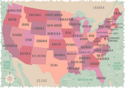 Poster Kontinente Pastellkarte der US-Staaten