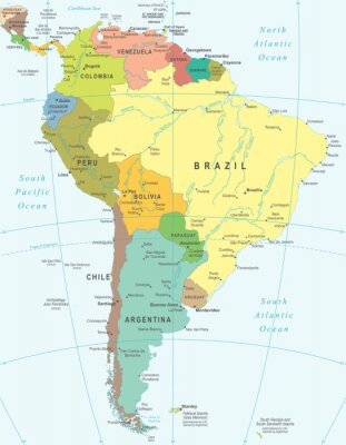 Poster Kontinente politische Karte von Südamerika