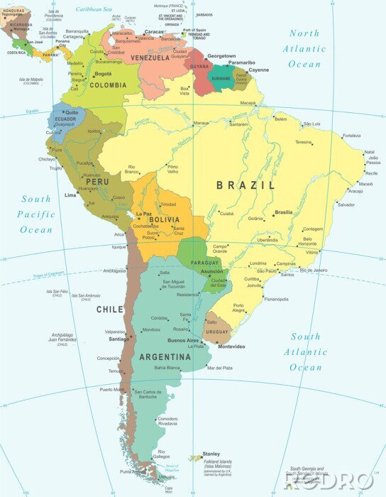 Poster Kontinente politische Karte von Südamerika