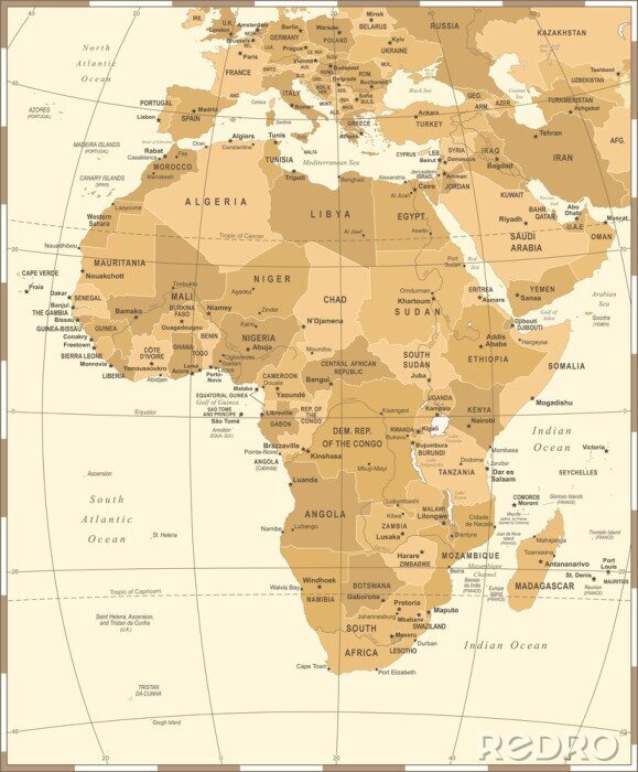 Poster Kontinente Retro-Grafik mit Karte von Afrika