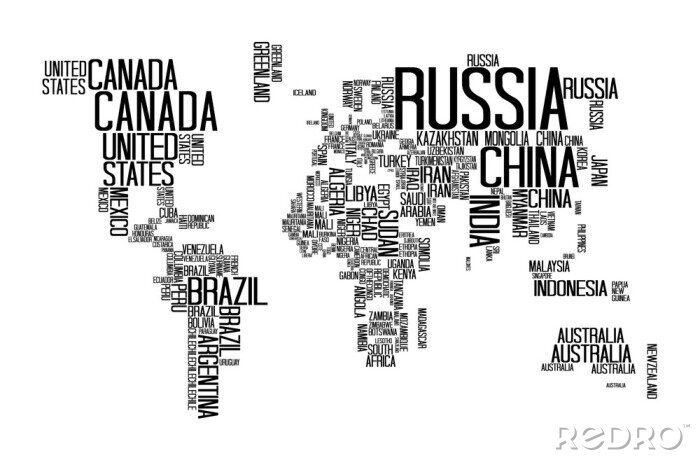 Poster Kontinente typografische Grafik mit Ländernamen
