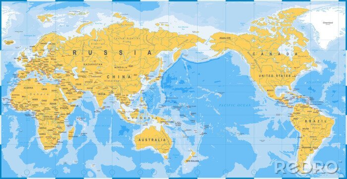 Poster Kontinente und Ozeane auf einer detaillierten Karte