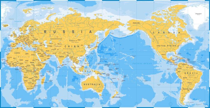 Poster Kontinente und Ozeane auf einer detaillierten Karte