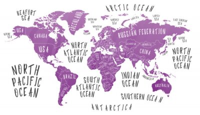 Poster Kontinente und Ozeane auf einer signierten Karte