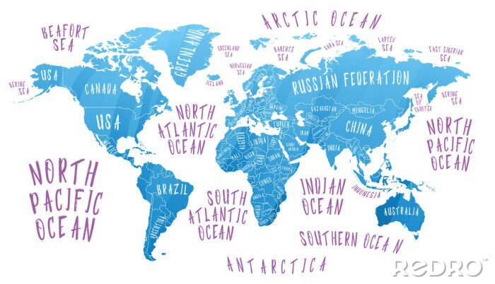 Poster Kontinente und Ozeane in einer modernen Grafik
