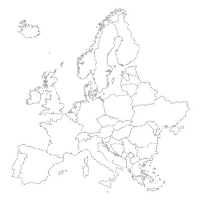Poster Konturkarte von Europa auf weißem Hintergrund