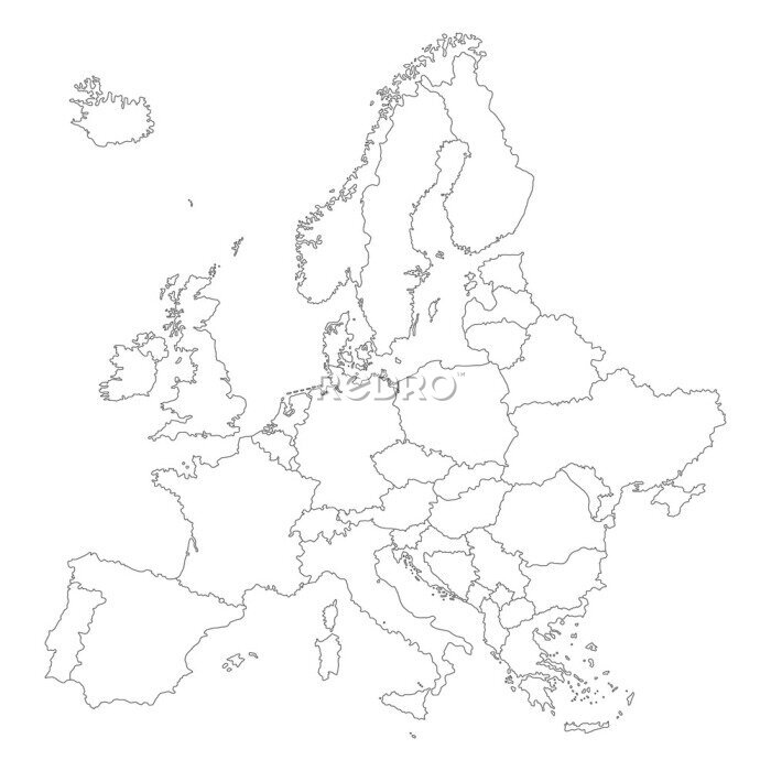 Poster Konturkarte von Europa auf weißem Hintergrund
