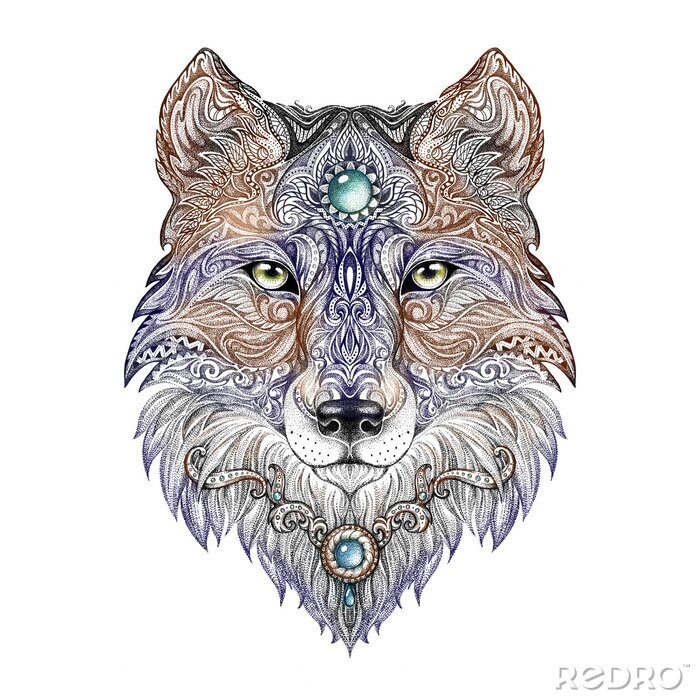 Poster Kopf des Wolfes in der grafischen Darstellung