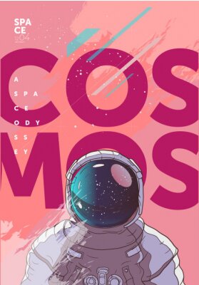 Kosmischer Astronaut auf rosa Hintergrund Grafik