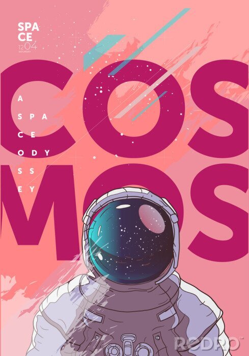 Poster Kosmischer Astronaut auf rosa Hintergrund Grafik