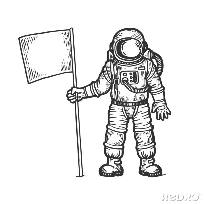 Poster Kosmischer Astronaut hält eine Flagge Grafik