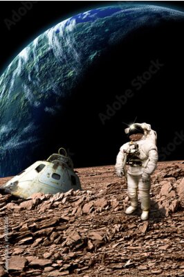Poster Kosmonaut auf einem fremden, felsigen Planeten