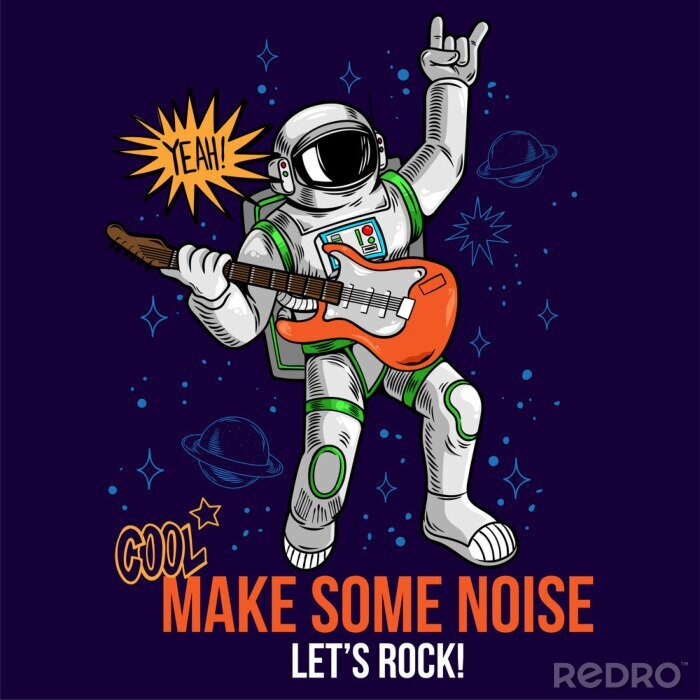 Poster Kosmonaut und Rockmusik