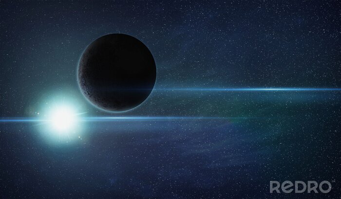 Poster Kosmos mit dunklem Planeten und Sternfackel