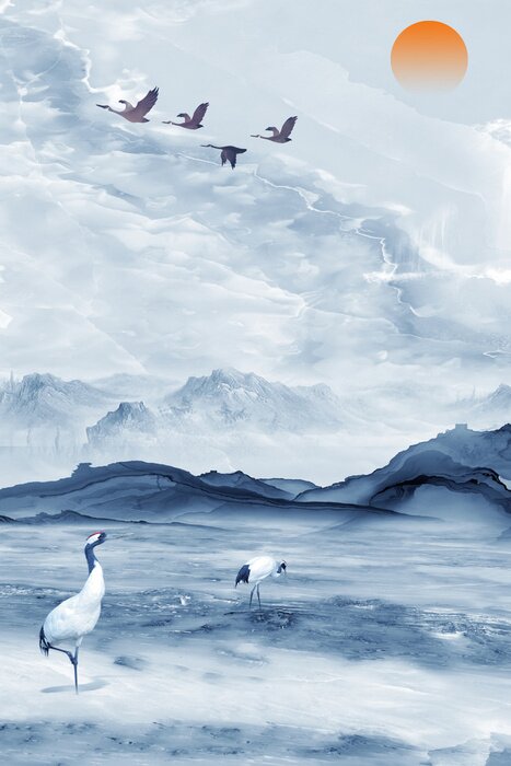 Poster Kraniche an der Küste