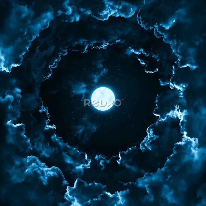 Poster Kreise aus dunklen Wolken, die den Mond umgeben