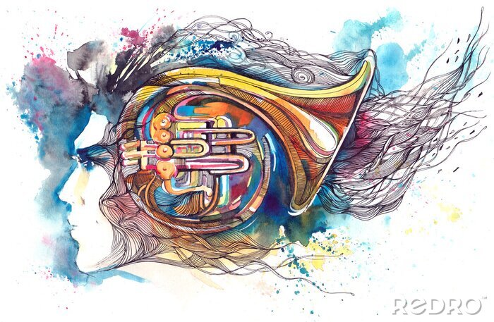 Poster Künstlerische Darstellung des Blasinstruments