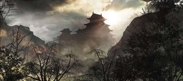 Poster Künstlerisches Panorama einer dunklen Landschaft