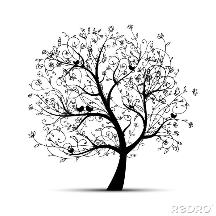 Poster Kunst-baum beautiful, schwarz Silhouette für Ihr Design
