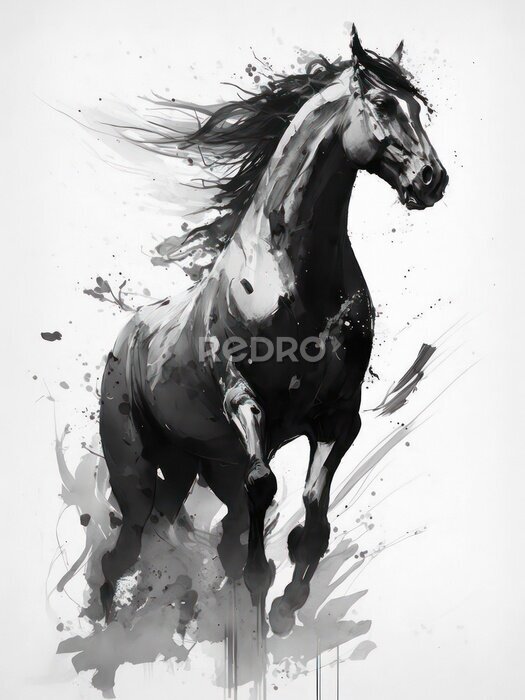 Poster Kunstillustration des schwarzen Pferdes