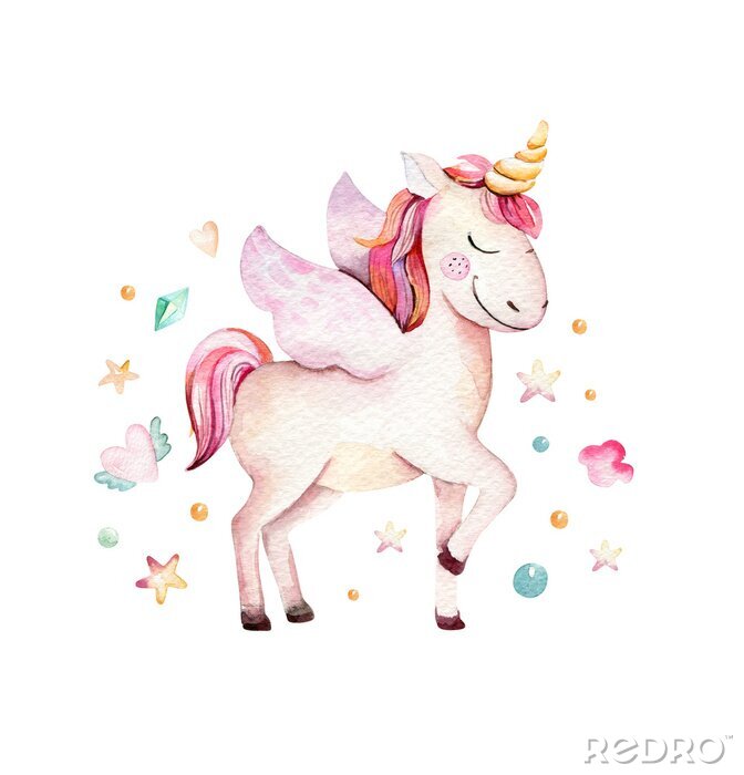 Poster Lächelndes Einhorn mit Flügeln