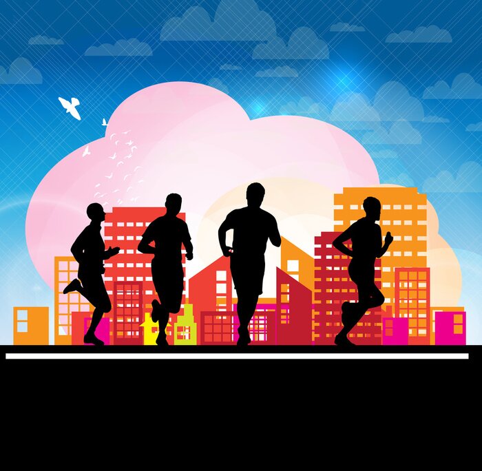 Poster Läufer auf einem Stadthintergrund