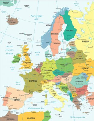 Landkarte Europa in mehreren Farben